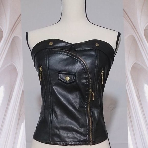 Pleather Sexy Zip Top Size L - Picture 1 of 3